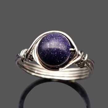 Boho naturlige sten ring i Sølv farve Ledning Viklet Ringe til kvinder Lilla sten opal ring Reiki healing Mode smykker