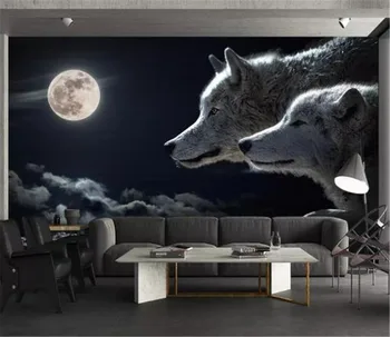3d Tapet på Væggene Fremme Moderne Stemning Moonlight Tom Wolf night Scene dDigital Print HD Wallpaper