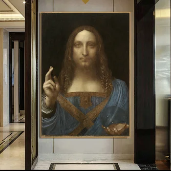 Den Salvator Mundi Lærred Maleri På Væggen Af Leonardo Da Vincis Berømte Væg Kunst, Plakater Og Prints Cuadros Vægdekoration