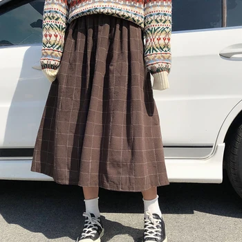 Japansk Foråret Efteråret Plaid Nederdel Kvinder Mori Girl Vintage Lange, Sorte, Der Er Omfattet Tynd Elastisk Talje Kvindelige Vestido Nederdele K137