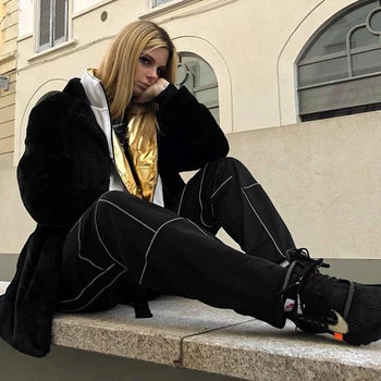 Sweetown Reflekterende Stribe, Patchwork Gotiske Cargo Bukser Kvinder Streetwear Nye Ankomst 2019 Høj Talje Bukser Med Bælterem