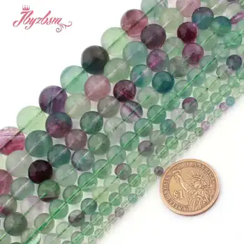 Runde Glatte Facetsleben Multifarvet Fluorit Crystal Naturlige Sten Perler Til gør det selv-Halskæde Armbånd Smykker at Gøre 15