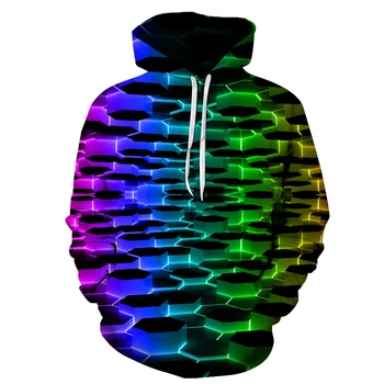 Sjov personlighed 3D printet mænds hooded sweatshirt med hul mønster i efteråret og vinteren, farverige mode hoodie pullover hoodie