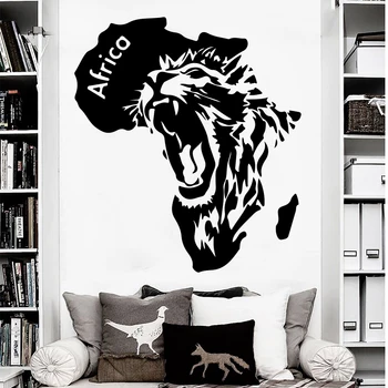 Vinyl Væg Kunst Decals Safari Dyr Lion Wall Sticker Store Afrikanske Kort Lion Abstrakte Plakat Vægmaleri Søde Mode Decals W758