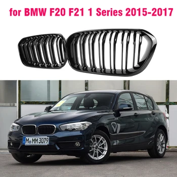 For BMW F20 F21 1 Serie 2016 2017 1 Par Blank Mat Sort Dobbelt Slat Line M Farve Foran Racing Gitter Nyre Gitter