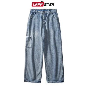 LAPPSTER Mænd Baggy koreanske Blå Jeans Harem Bukser 2020 Store Pocket Denim Straight Bukser Herre Japansk Streetwear Hiphop Bukser