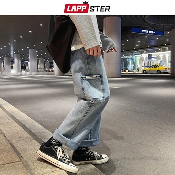 LAPPSTER Mænd Baggy koreanske Blå Jeans Harem Bukser 2020 Store Pocket Denim Straight Bukser Herre Japansk Streetwear Hiphop Bukser