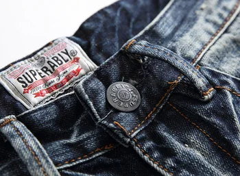 Japansk Stil, Mode Mænd Jeans Mørk Farve, Retro Vask Slim Fit Splejset Ripped Jeans Til Mænd Streetwear Hip Hop Jeans til mænd
