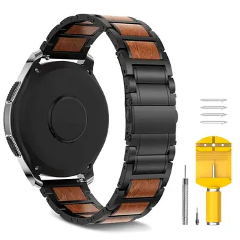Rustfrit Stål Træ Rem Replacemnet for Samsung Gear S3/Galaxy Se 46mm band 22mm Træ Armbånd Armbånd til Galaxy 46mm