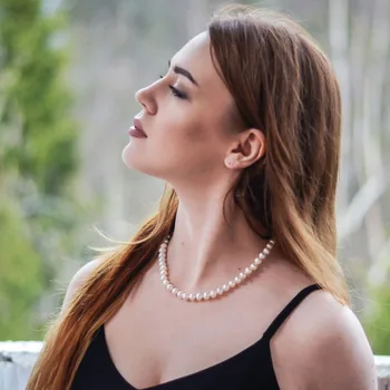 ASHIQI Ægte, Naturlig ferskvandsperle choker Halskæde Hvid Nær Runde Perle Smykker Gaver til Kvinder
