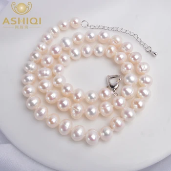 ASHIQI Ægte, Naturlig ferskvandsperle choker Halskæde Hvid Nær Runde Perle Smykker Gaver til Kvinder