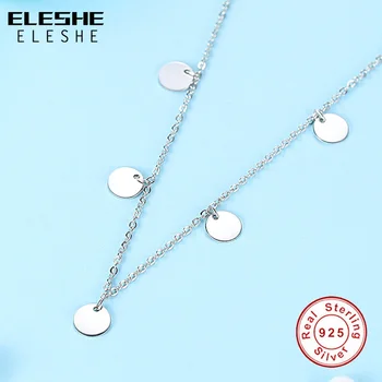 ELESHE 2020 Nye Luksus Mode Rund Mønt Choker Halskæde til Kvinder 925 Sterling Sølv Kæde Collier Femme