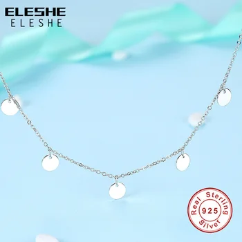 ELESHE 2020 Nye Luksus Mode Rund Mønt Choker Halskæde til Kvinder 925 Sterling Sølv Kæde Collier Femme
