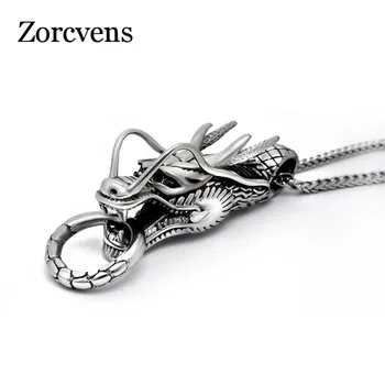 ZORCVENS Punk Smykker Zodiac Dragon Halskæde i Rustfrit Stål til Mænd Thai sølv farve Kæreste Gave