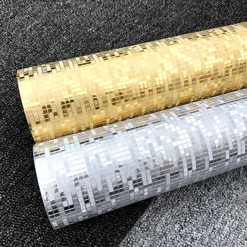 3D Mønster PVC Tapet Stue Vandtæt Væg Papir Bredde 53cm Guld Sølv