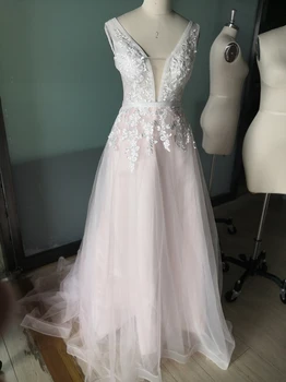 LORIE Lys Pink Prinsesse Bryllup Kjole uden Ærmer Applicerede Bruden Kjole A-Line Tyl Bride Wedding Kjoler Boho Brudekjole 2020