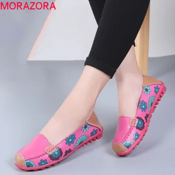 MORAZORA 2020 engros bløde fritid lejligheder kvinder læder sko sygeplejerske mor loafers blokeringsfri enkelt sko kvinder Kører sko