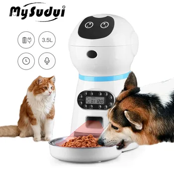 3,5 L Smart Automatisk Pet Feeder Kat Hund Skål Lydoptagelse 4 Måltid Rustfrit Stål Elektrisk Intelligent Timer Fødevarer Dispenser