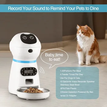 3,5 L Smart Automatisk Pet Feeder Kat Hund Skål Lydoptagelse 4 Måltid Rustfrit Stål Elektrisk Intelligent Timer Fødevarer Dispenser