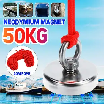 50KG Super Stærk Magnet Pot Fiskeri Magneter Redde fiskekrog Stærkeste Permanente Magneter Kraftig Magnet Med 20M Reb