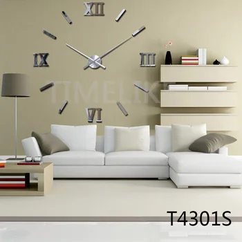 Mode, DIY Stort vægur 3D Akryl Spejl Wall Stickers Kvarts Ur Stue Indretning Horloge Se