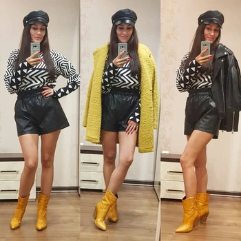 2019 Efteråret Nye Korean Style Kvinde Sexy Læder Shorts Med Høj Talje Løs Bred Ben Korte Femme Elastisk Bælte I Taljen Gratis Fragt