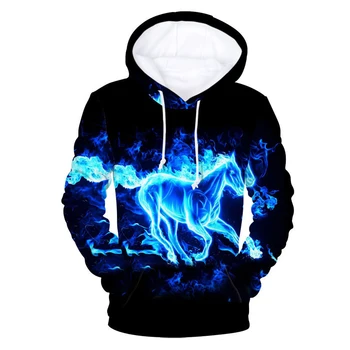 Men 3D Digital Fire Flame Print Hooded Sweatshirt Drawstring Hoodie Coat