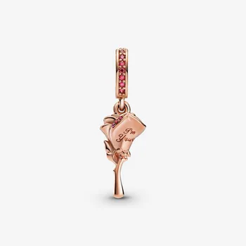 2021 NYE 925 Sterling Sølv Perler, Funklende Pink Rose Heart Charms Passer Oprindelige Pandora Armbånd Kvinder DIY Smykker