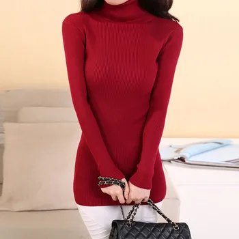 Nye efteråret mellemlang lang elastisk sweater lang-ærmet trøje kvindelige pullover turtleneck sweater 2018 Mode Slank Sexet sweater