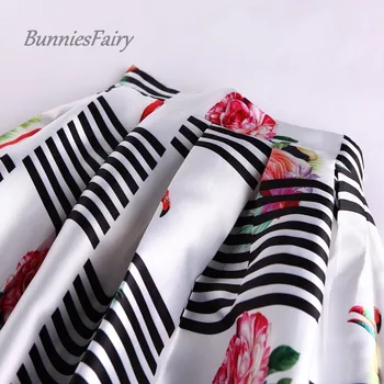 BunniesFairy Vintage Style Sort Hvid Stribet Flamingo Dyr, Blomster Print I Høj Talje Midi-Nederdel Plus Size Saia Cinture Alta