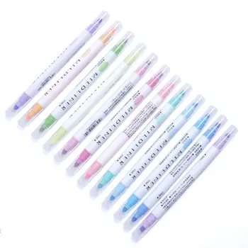 12 Stk/sæt Japansk Mildliner Penne Mild liner Dobbelt Ledes Fluorescerende Pen Søde Kunst Highlighter Tegning Mark Pen Papirvarer