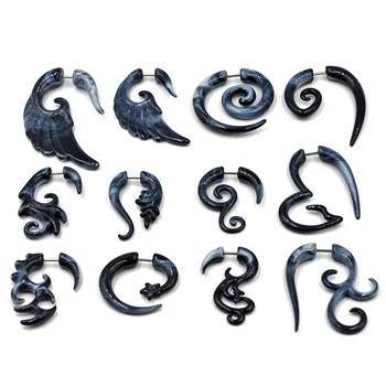 12 Par Blande Stilarter Dobbelt-Farve Blandet Akryl Spiral Måle Ear Plug Fake Snyder Båre Kød Øreringe Piercing Smykker