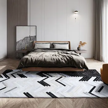 Amerikansk stil koskind patchwork tæppe , stor størrelse ægte okselæder sort og hvid stribet dekorative sengeforligger