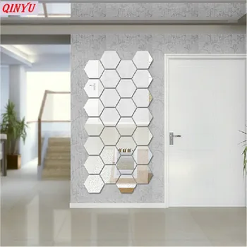 Mode 12pcs 8cm Sekskantet Spejl Wall Sticker Flytbare Dekoration Decals til Soveværelse, Køkken, Stue Vægge 6zCF003