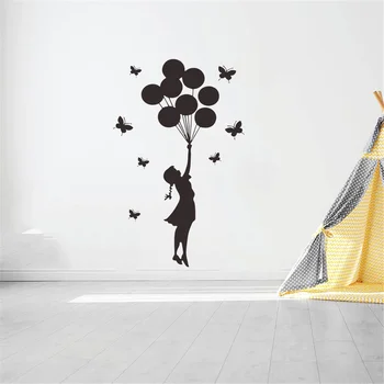Udskåret Butterfly ballon pige Wall Sticker til Pige børns værelser dekoration Vægmaleri home decor Kunst Decals tapet klistermærker