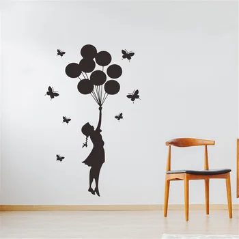 Udskåret Butterfly ballon pige Wall Sticker til Pige børns værelser dekoration Vægmaleri home decor Kunst Decals tapet klistermærker