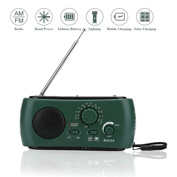 Emergency Radio 4-Vejs Drevet af Solenergi, Tørning Håndtag, USB -, Batteri-AM/FM-Radio med LED Lommelygte Telefon Oplader