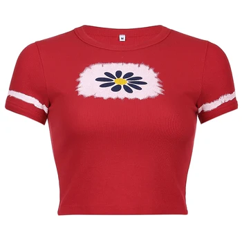 Sweetown Y2K Æstetisk Grafisk T-Shirts Kvinder, Flower Print Søde Kawaii E Pige Tøj O Hals kortærmet Sommer Baby Tee 2021