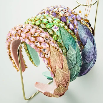 Luxurr Multi Farverige Geometriske Crystal Hovedbøjle for Kvinde Personlighed Klud Blad Tyk Svamp Hårbånd, Bridal Wedding Medaljon