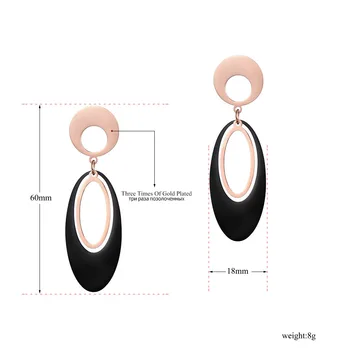 Lokaer Nye Ankommer Rosa Guld Farve Klassiske Sorte Geometriske dobbelt oval Titanium Stål Kvinders Øreringe Kvindelige Gave E17066