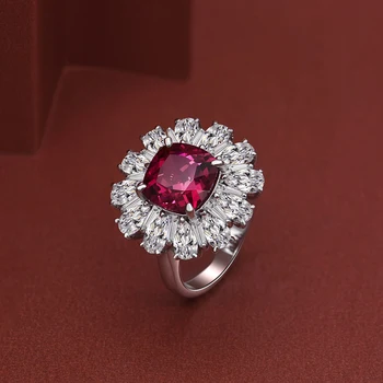 OEVAS Luksus 9x9MM Ruby Skabt Moissanite Gemstone Ringe til Kvinder Massiv 925 Sterling Sølv Bryllup Band Engagement Ring