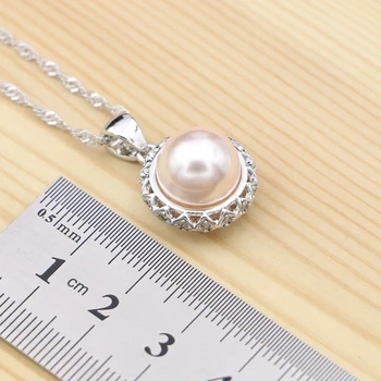 925 Sterling Sølv Smykker Sæt Hvide Cubic Zirconia Lys Pink Pearl For Kvinder bryllup Øreringe/Ring/Vedhæng/Halskæde