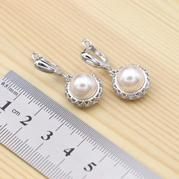 925 Sterling Sølv Smykker Sæt Hvide Cubic Zirconia Lys Pink Pearl For Kvinder bryllup Øreringe/Ring/Vedhæng/Halskæde