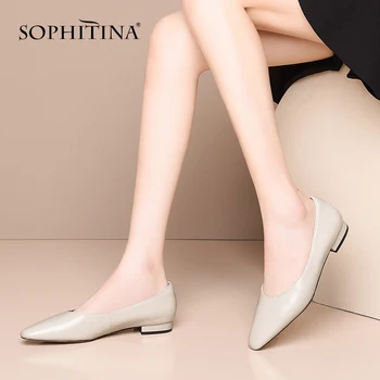 SOPHITINA Kortfattet Kvinder' s Flats Mode af Høj Kvalitet Ko Læder-Slip-On Elegante, Komfortable Solid Sko ballerinasko PO408-1