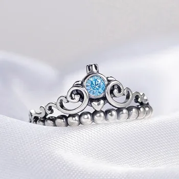925 charm i sterling sølv brev ring,Askepot Blå Tiara Ring, kvinders ring, skinnende logo, stribet stabling,2020 1:1;
