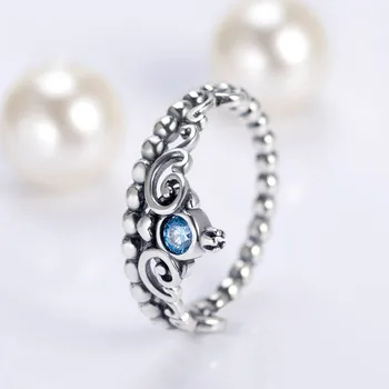 925 charm i sterling sølv brev ring,Askepot Blå Tiara Ring, kvinders ring, skinnende logo, stribet stabling,2020 1:1;