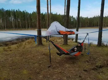 2 personer Udendørs Telt Camping Hængekøje og Myggenet Hængekøje Suspension Telt Ledige Træ Hængende Camping Aircondition, Træ Telt