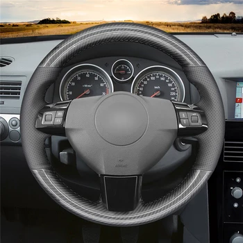 Sort PU Carbon Fiber Ægte Læder Rattet Cover til Opel Astra H) 2004 2005-2009 Zaflra (B) 2005-Vectra C)