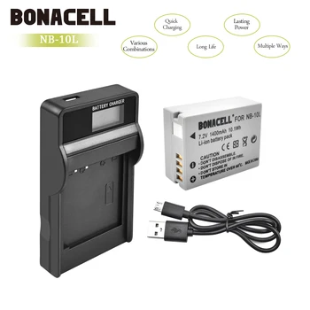 Bonacell 1400mAh NB-10L NB10L NB 10L Batterier+LCD-Oplader til Canon G1X G15 G16 SX40HS SX50HS SX60HS SX40 SX50 SX60 Batería L50.