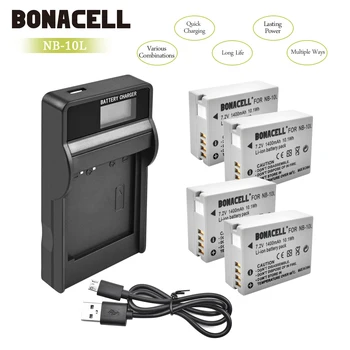 Bonacell 1400mAh NB-10L NB10L NB 10L Batterier+LCD-Oplader til Canon G1X G15 G16 SX40HS SX50HS SX60HS SX40 SX50 SX60 Batería L50.